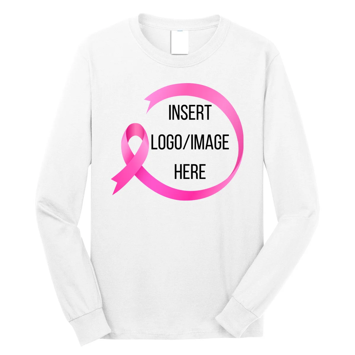 Pink Ribbon Breast Cancer Awareness Company Logo Custom Long Sleeve Shirt - Front