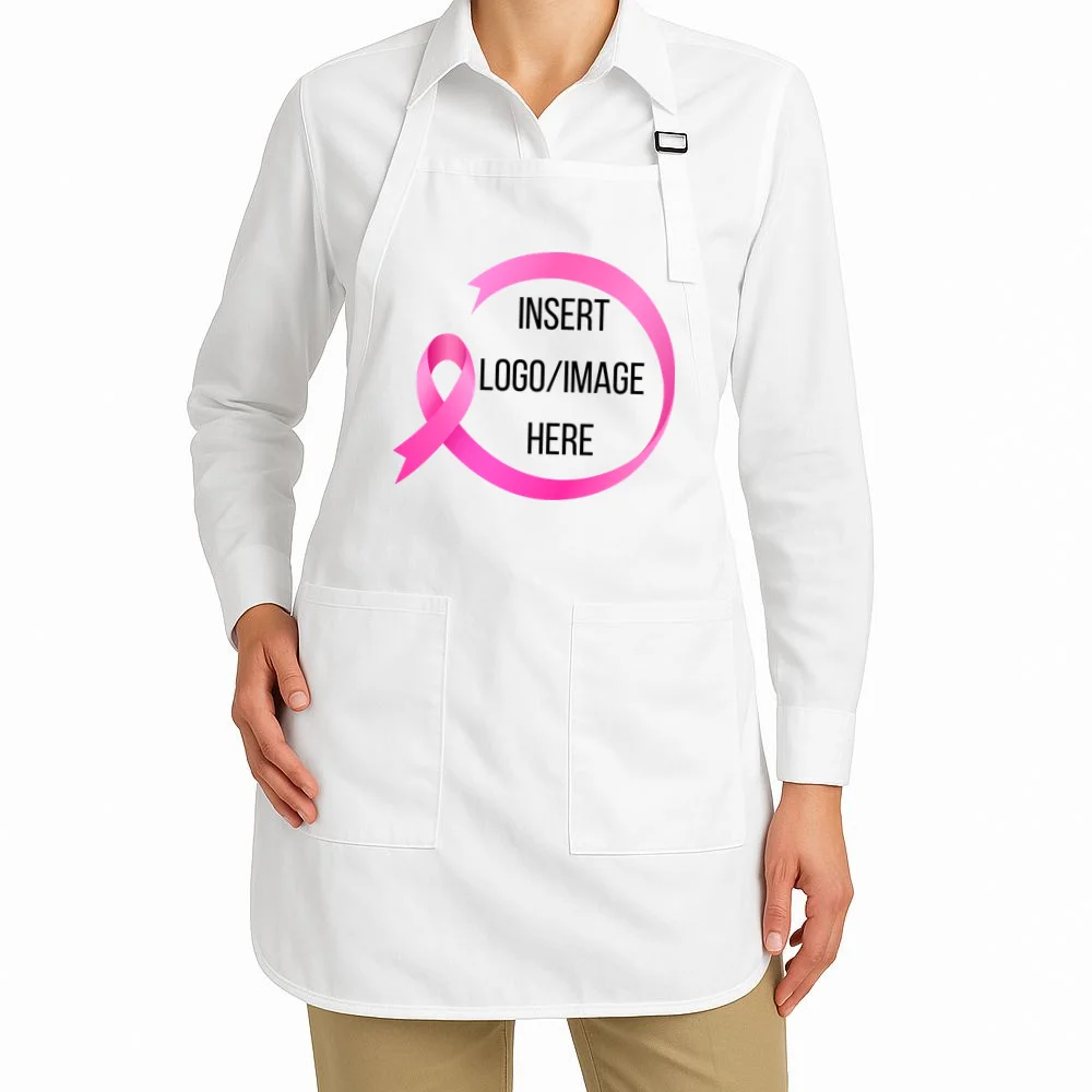 Pink Ribbon Breast Cancer Awareness Company Logo Custom Apron - Front 1