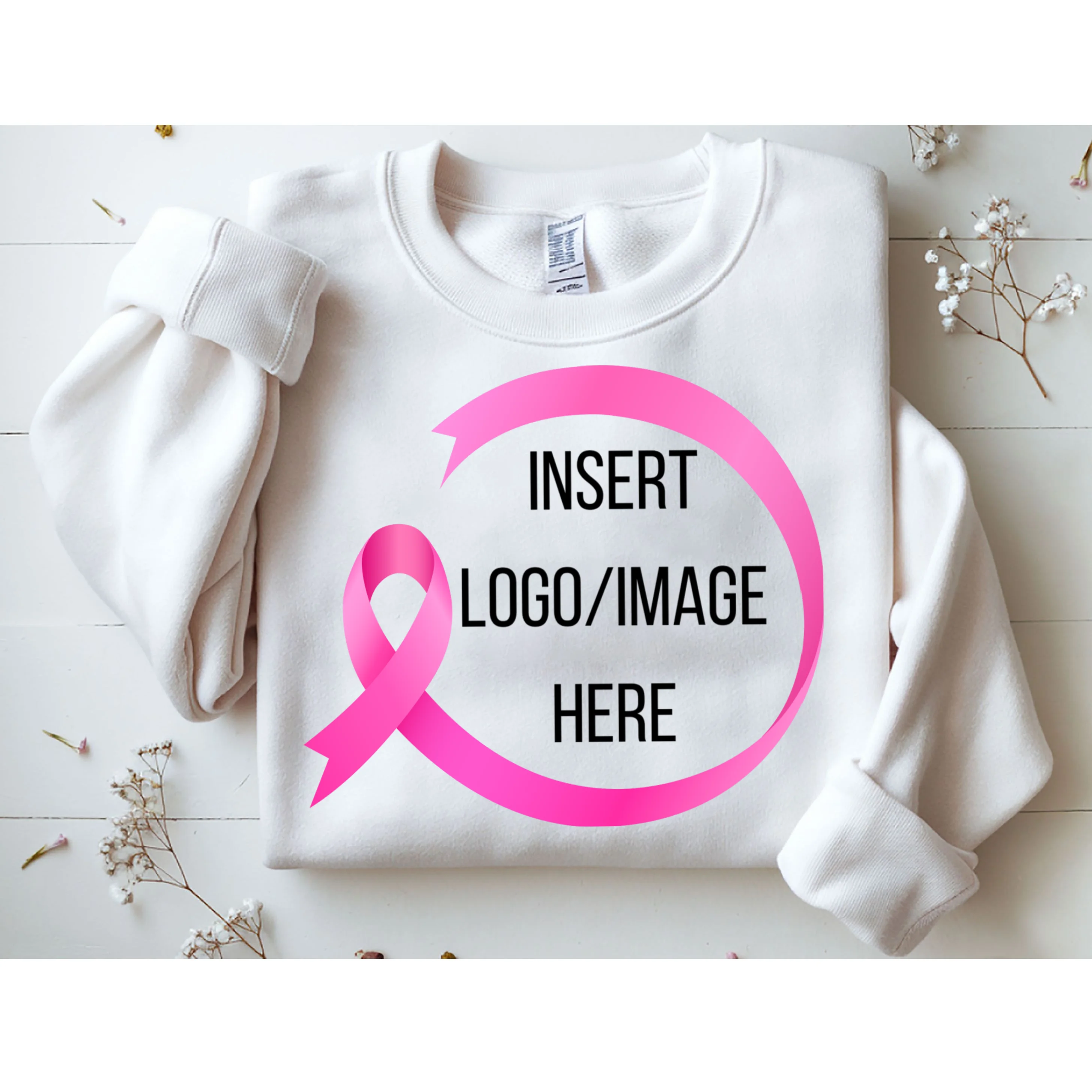 Pink Ribbon Breast Cancer Awareness Company Logo Custom Sweatshirt - Front 1