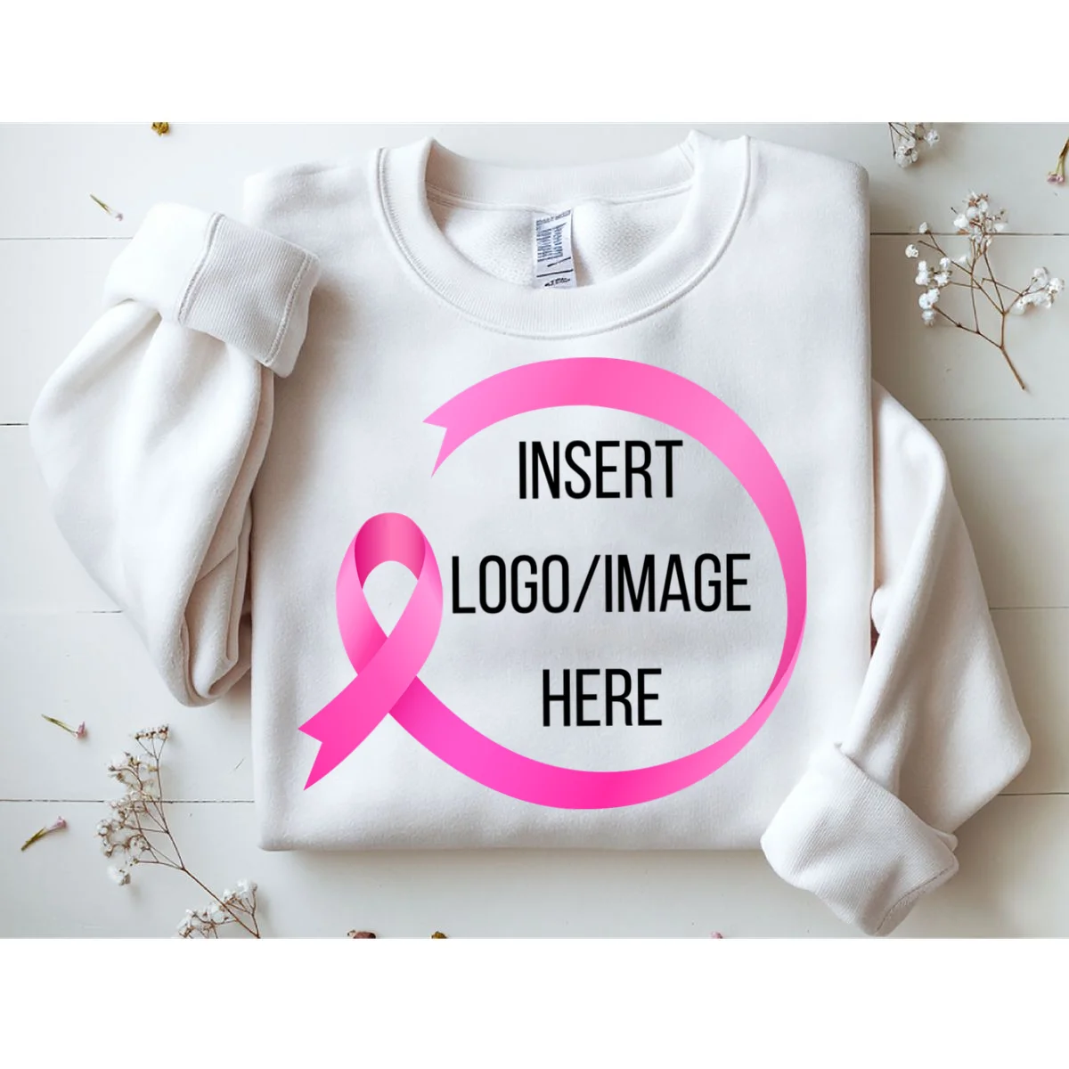 Pink Ribbon Breast Cancer Awareness Company Logo Custom Sweatshirt - Front 1