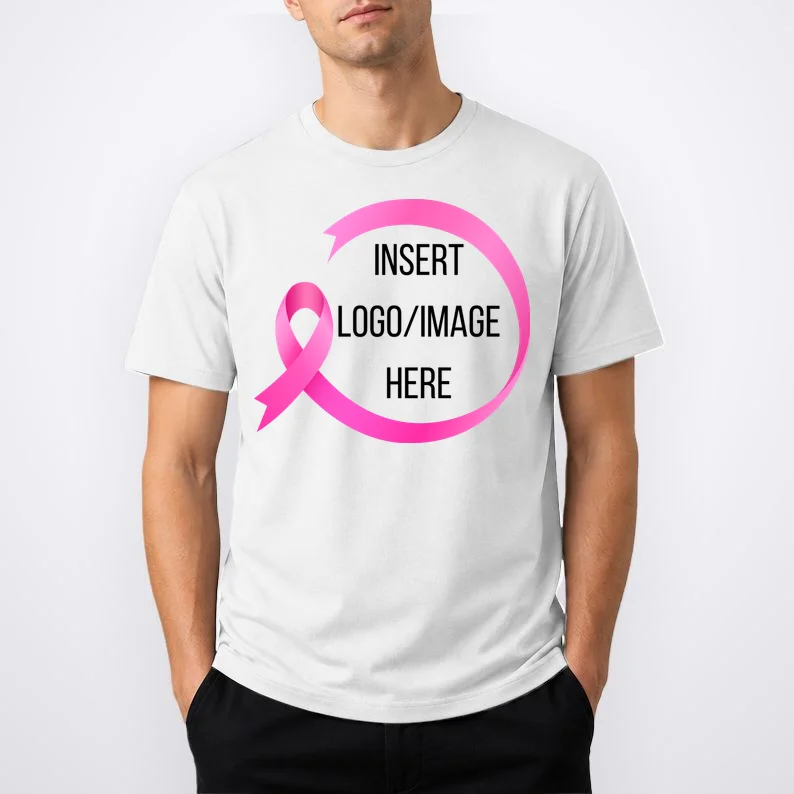 Pink Ribbon Breast Cancer Awareness Company Logo Custom T-Shirt - Front 1