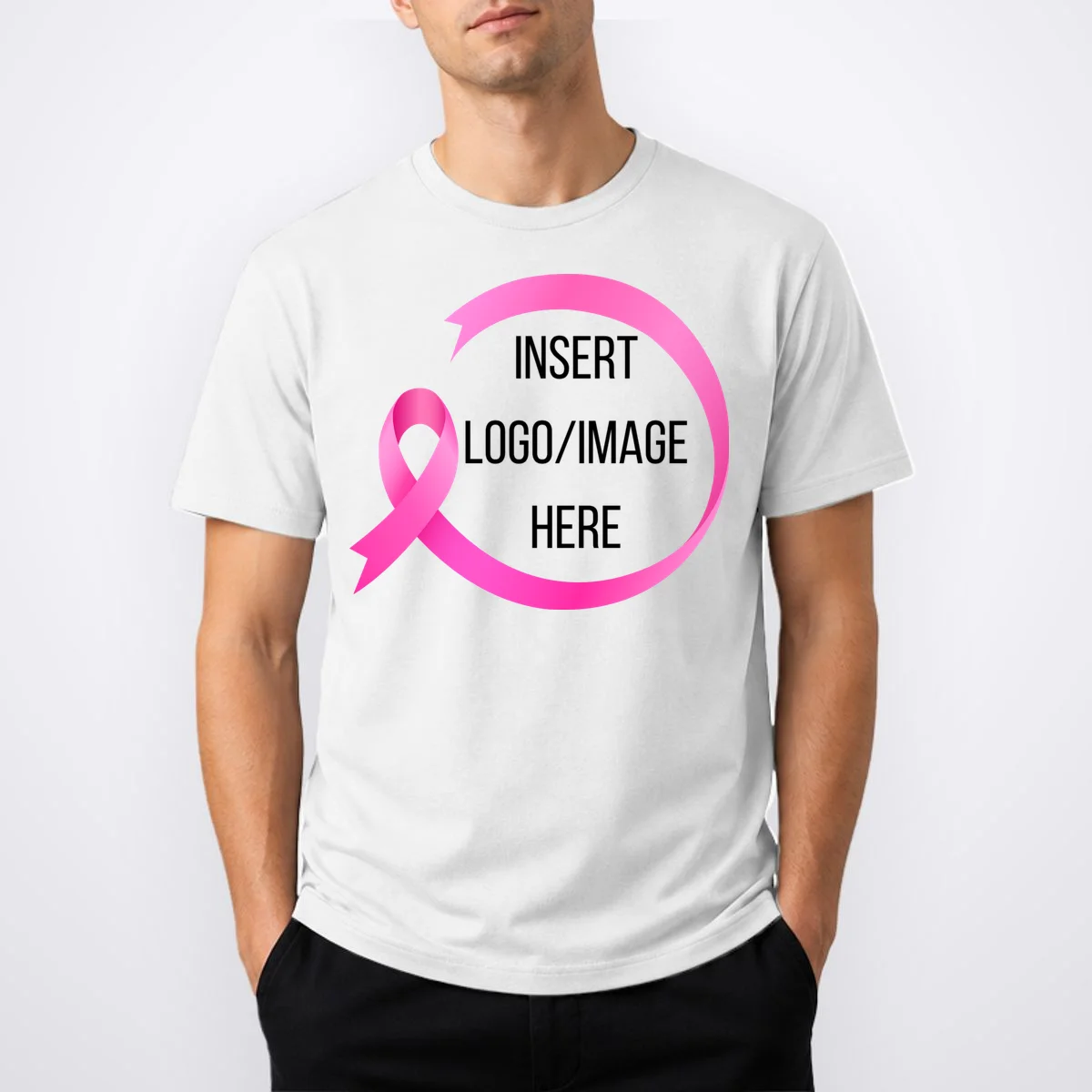 Pink Ribbon Breast Cancer Awareness Company Logo Custom T-Shirt - Front 1