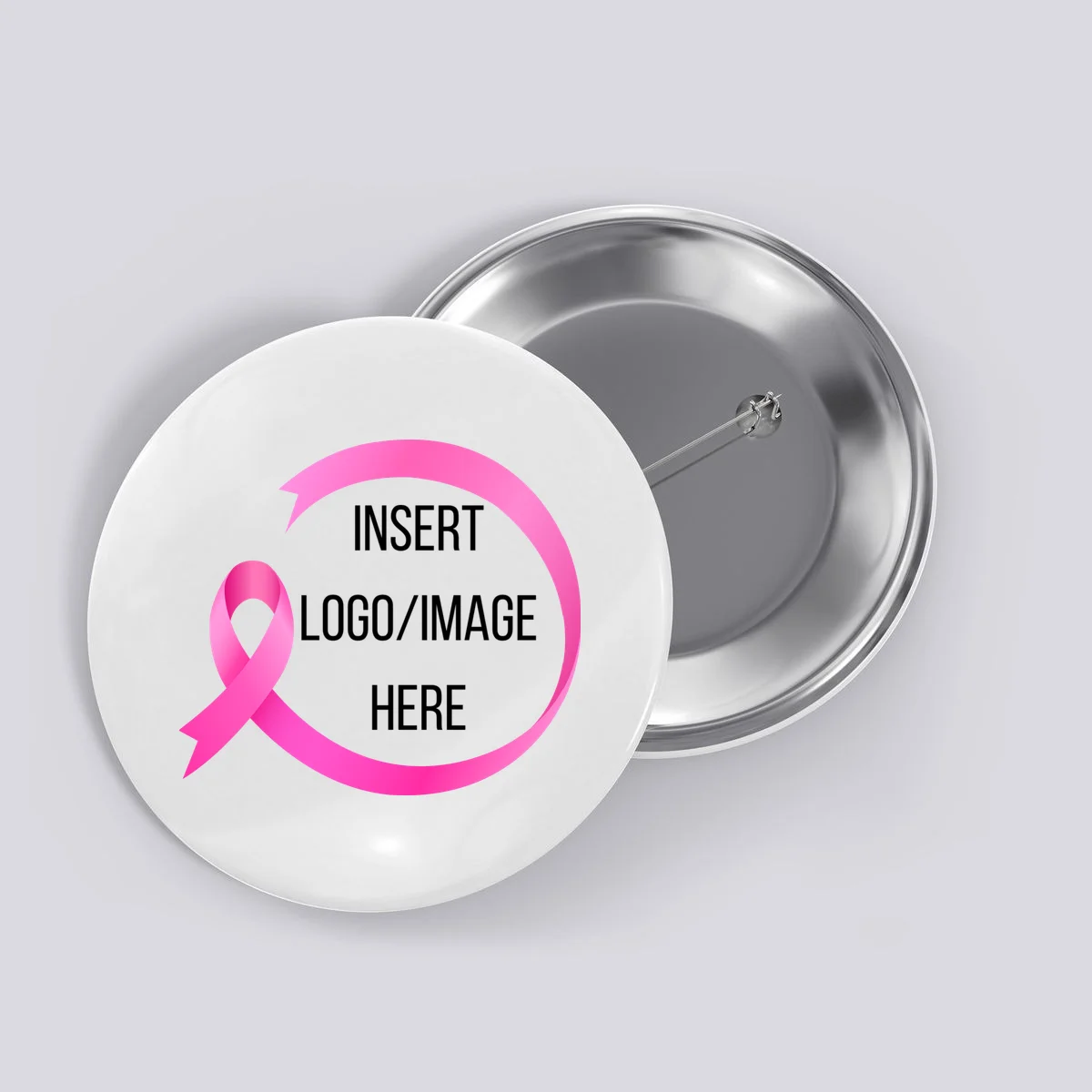 Pink Ribbon Breast Cancer Awareness Company Logo Custom Button - Front