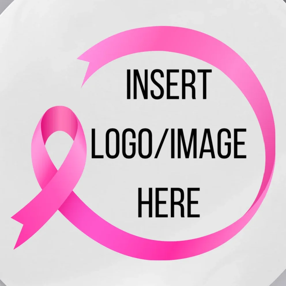 Pink Ribbon Breast Cancer Awareness Company Logo Custom Button - Front - Close-up