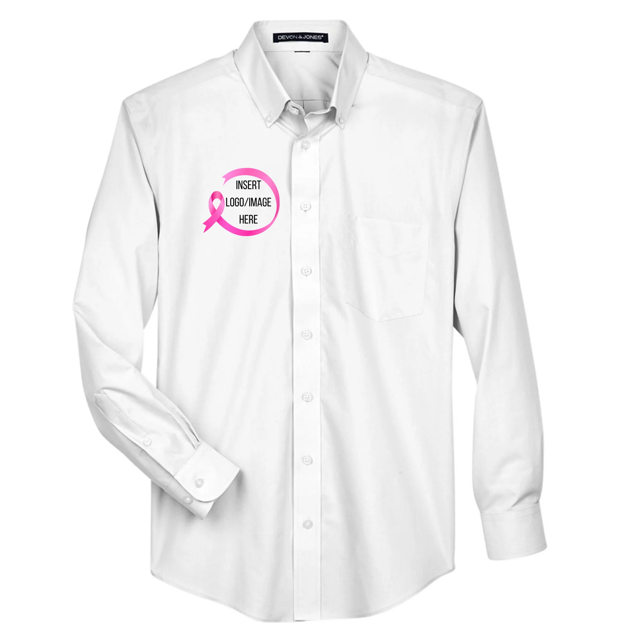 Pink Ribbon Breast Cancer Awareness Company Logo Custom Men's Button Up - Front