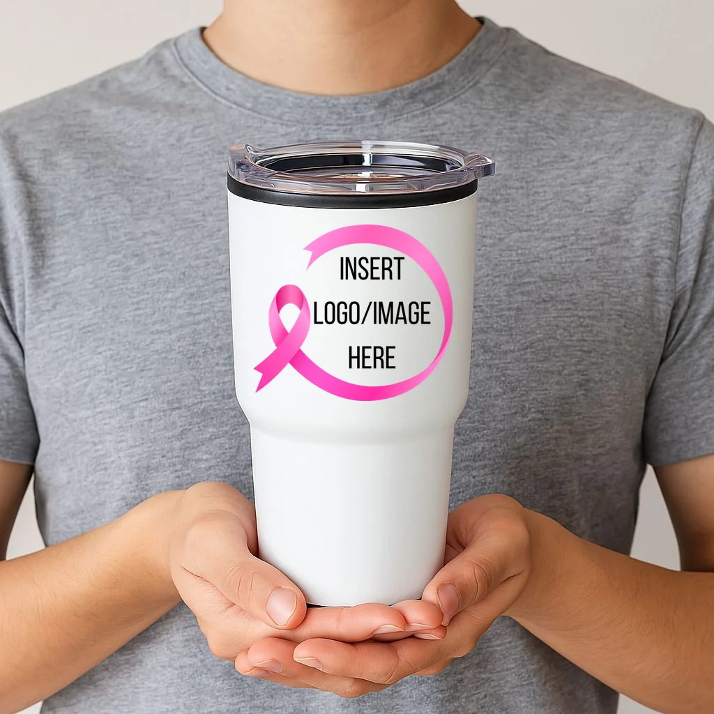 Pink Ribbon Breast Cancer Awareness Company Logo Custom 20oz Tumbler - Front 1