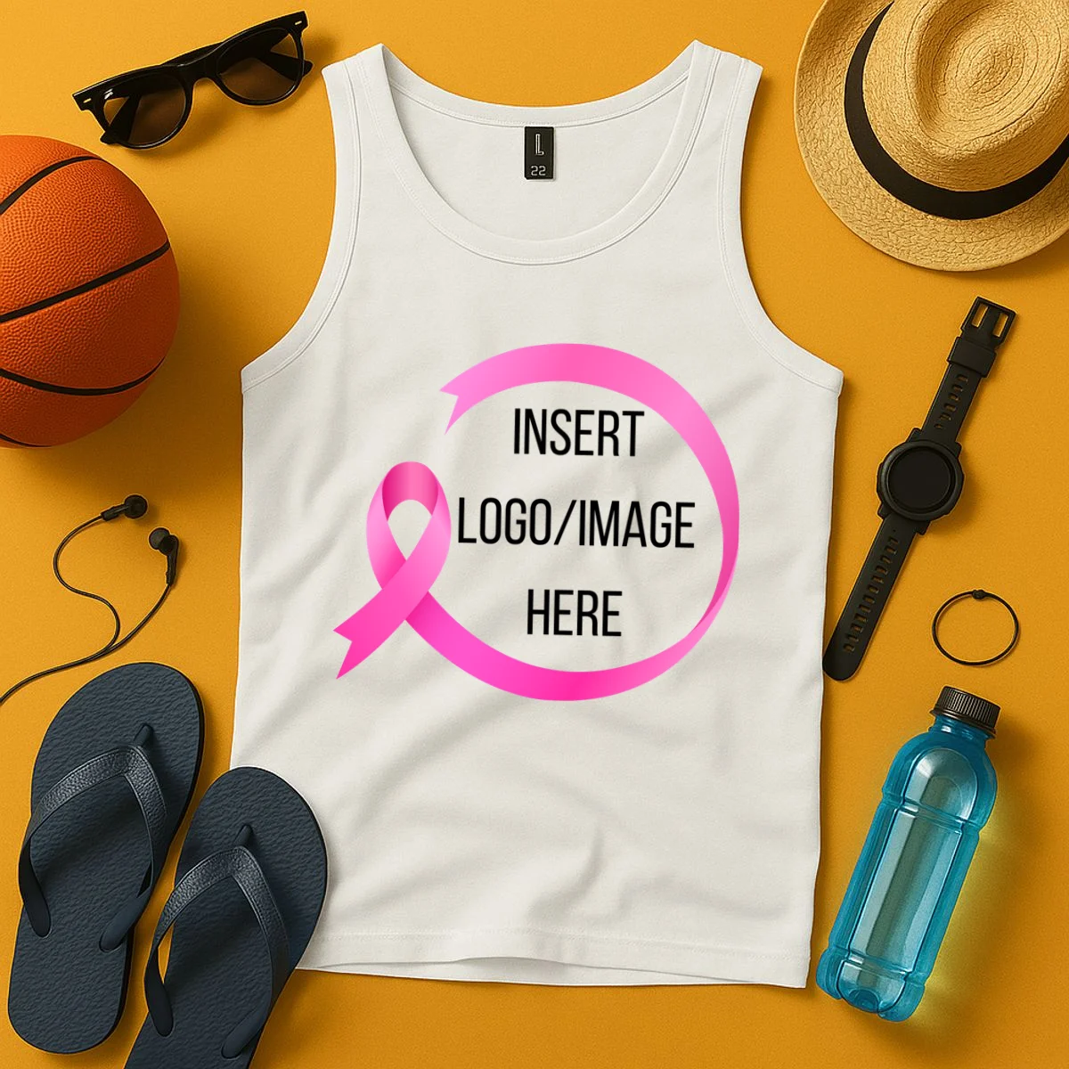 Pink Ribbon Breast Cancer Awareness Company Logo Custom Tank Top - Front 3