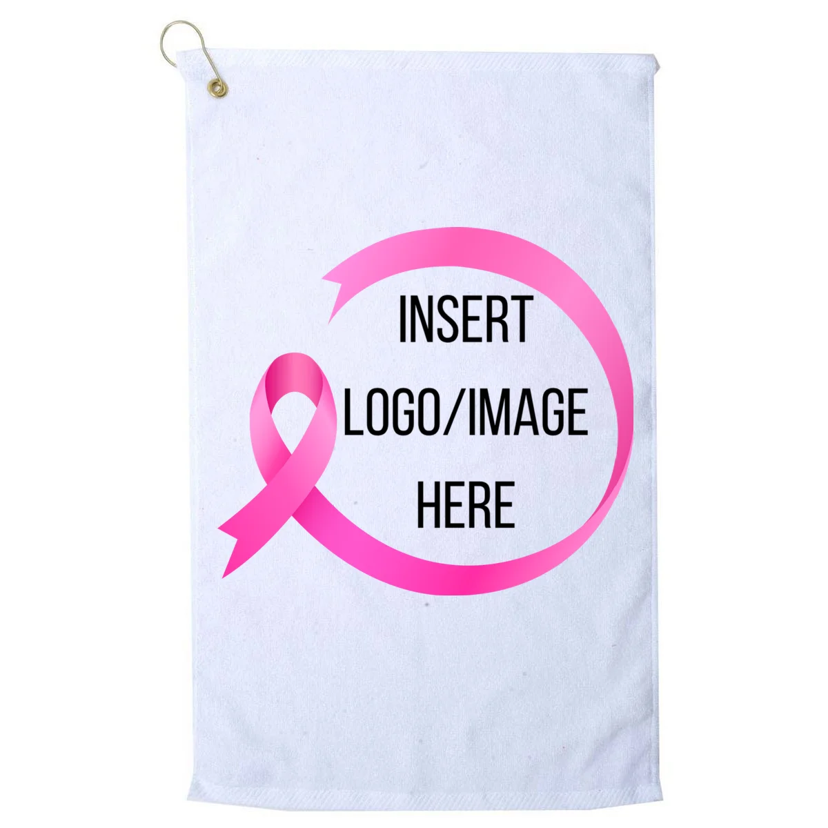 Pink Ribbon Breast Cancer Awareness Company Logo Custom Golf Towel - Front