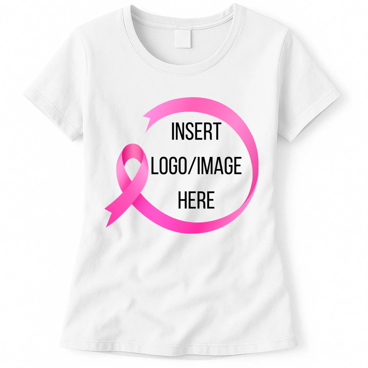 Pink Ribbon Breast Cancer Awareness Company Logo Custom Women's T-Shirt - Front