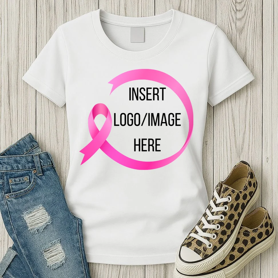 Pink Ribbon Breast Cancer Awareness Company Logo Custom Women's T-Shirt - Front 2