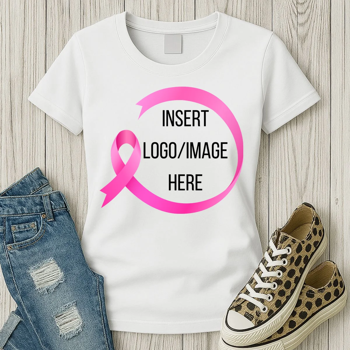 Pink Ribbon Breast Cancer Awareness Company Logo Custom Women's T-Shirt - Front 2