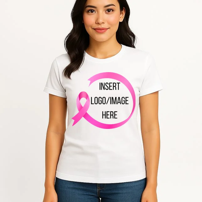 Pink Ribbon Breast Cancer Awareness Company Logo Custom Women's T-Shirt - Front 3