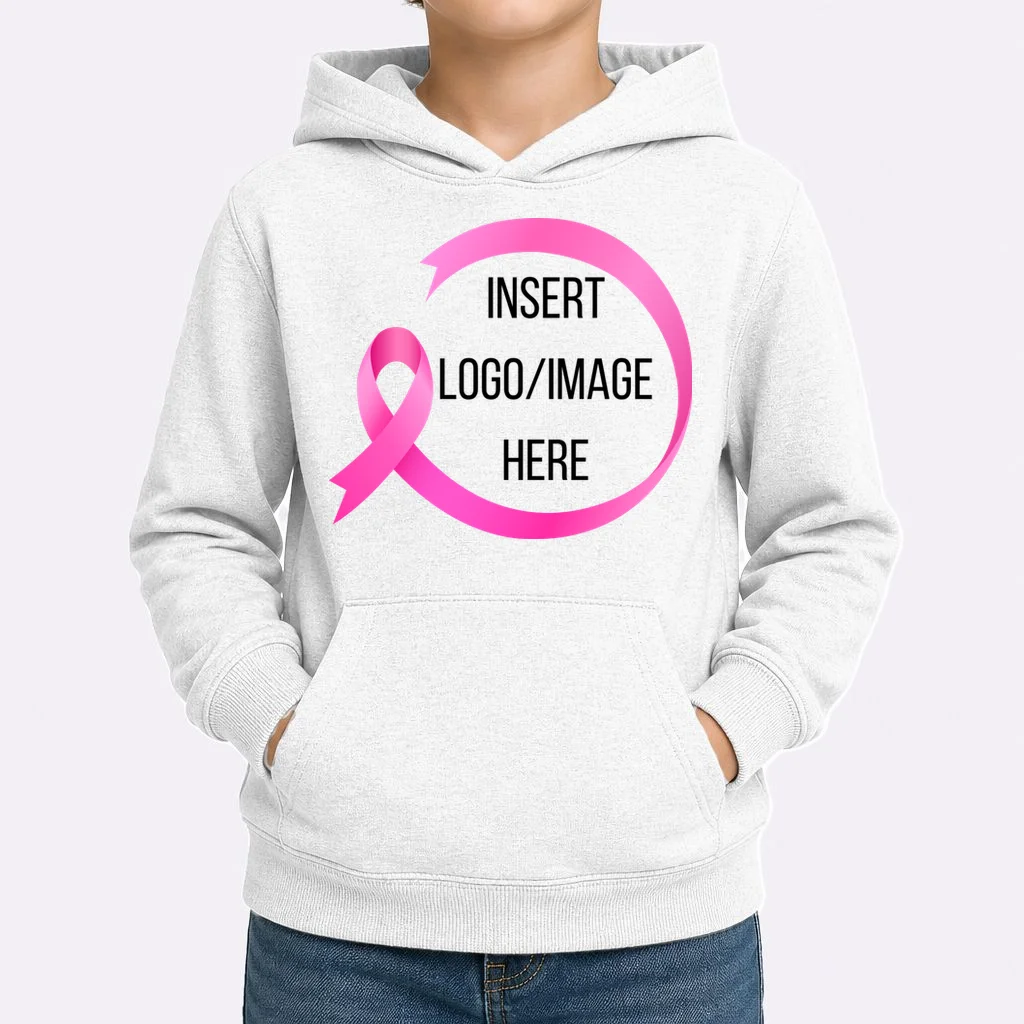 Pink Ribbon Breast Cancer Awareness Company Logo Custom Kids Hoodie - Front 1