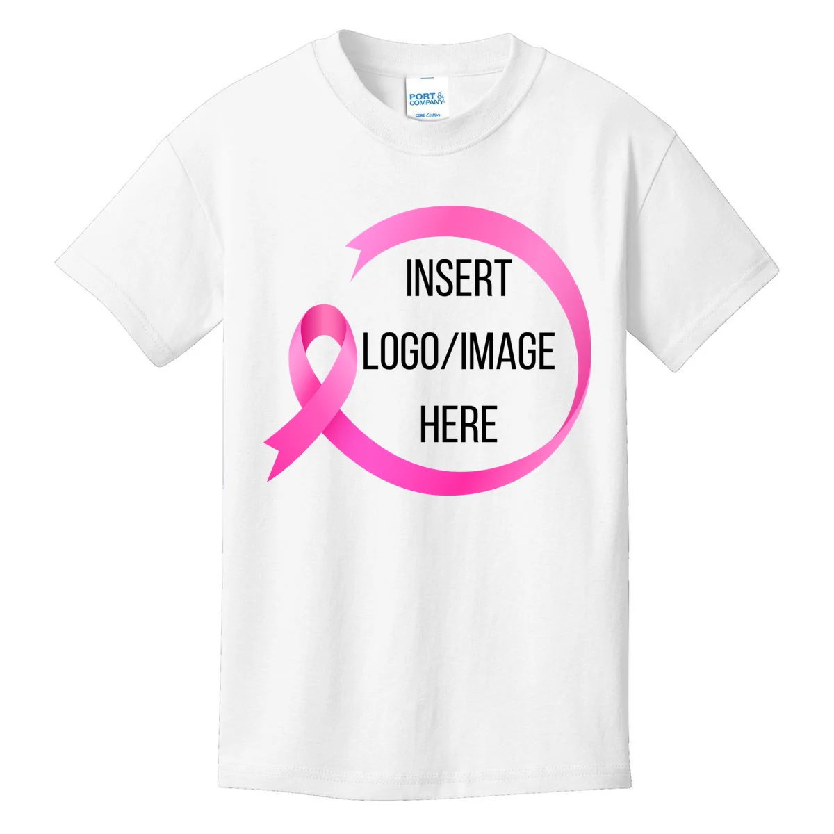 Pink Ribbon Breast Cancer Awareness Company Logo Custom Kids T-Shirt - Front