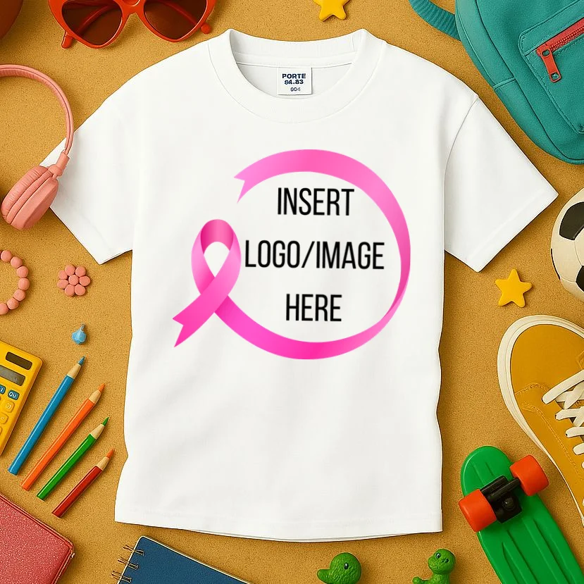 Pink Ribbon Breast Cancer Awareness Company Logo Custom Kids T-Shirt - Front 2
