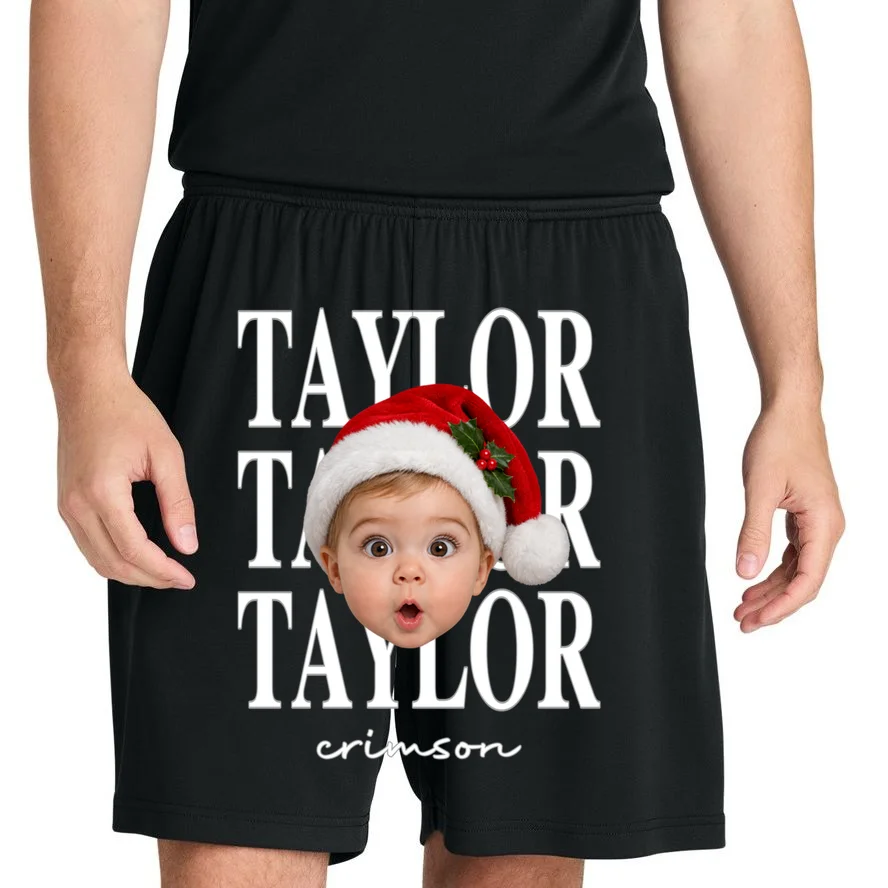 Personalized Christmas Photo Name Custom Gift - Santa Hat Portrait Holiday Design Men's Shorts - Front 1