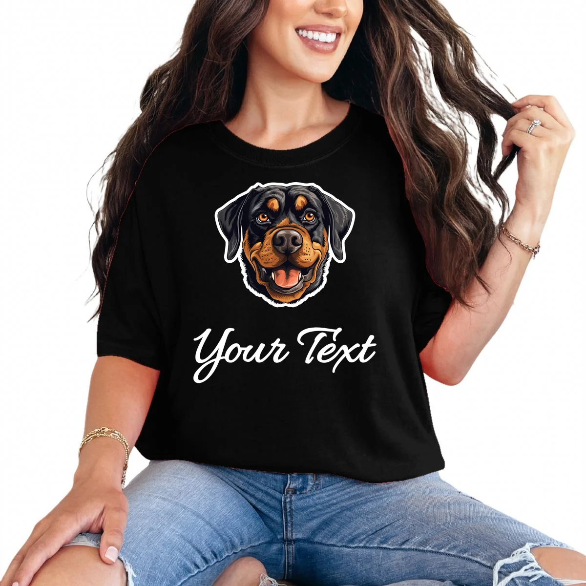 Personalized Rottweiler Pet Lover Custom Text T-Shirt - Front