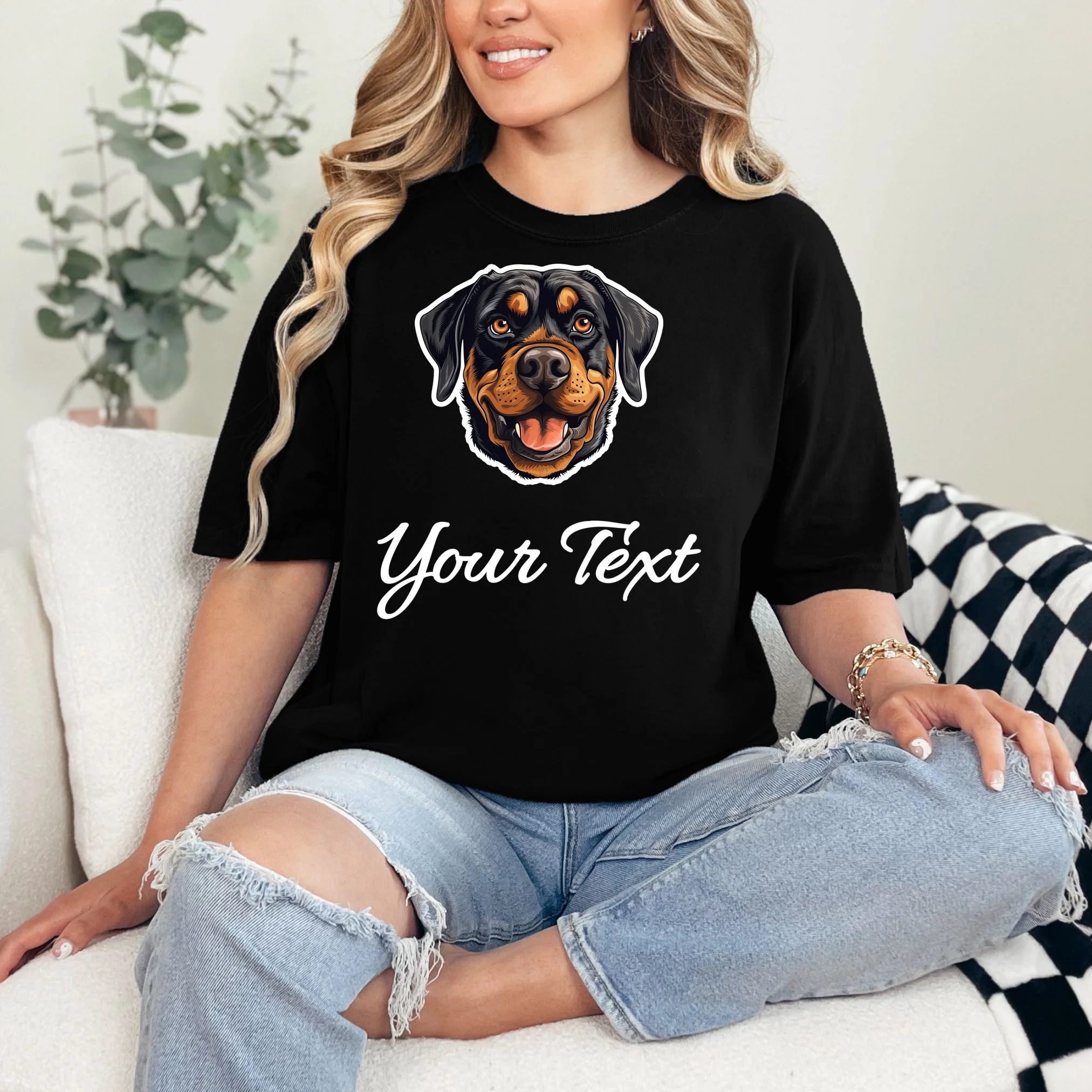 Personalized Rottweiler Pet Lover Custom Text T-Shirt - Front 1
