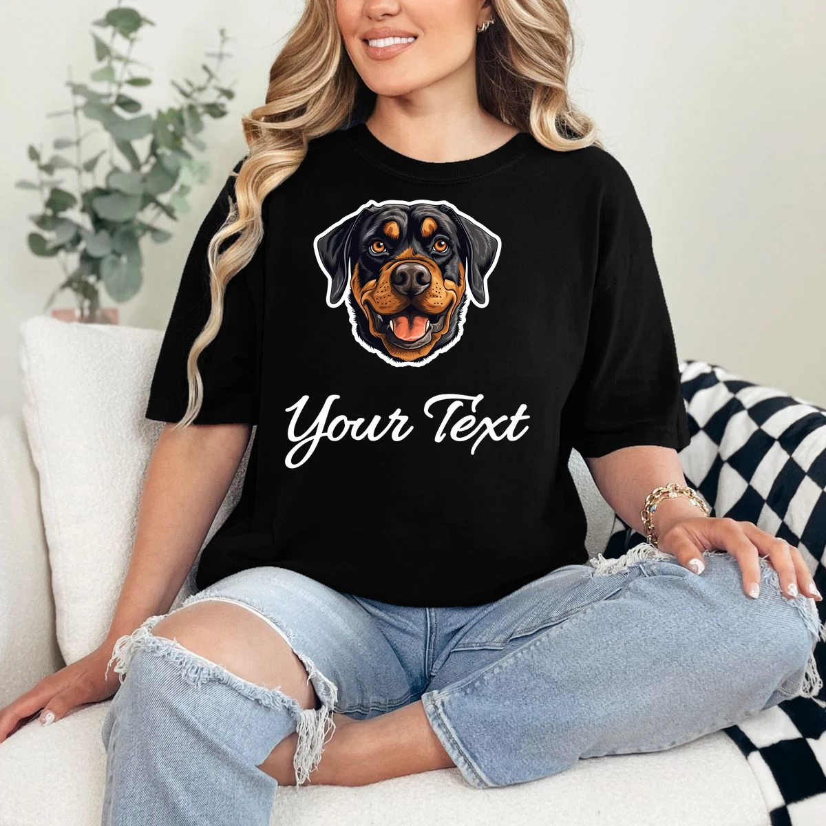 Personalized Rottweiler Pet Lover Custom Text T-Shirt - Front 1