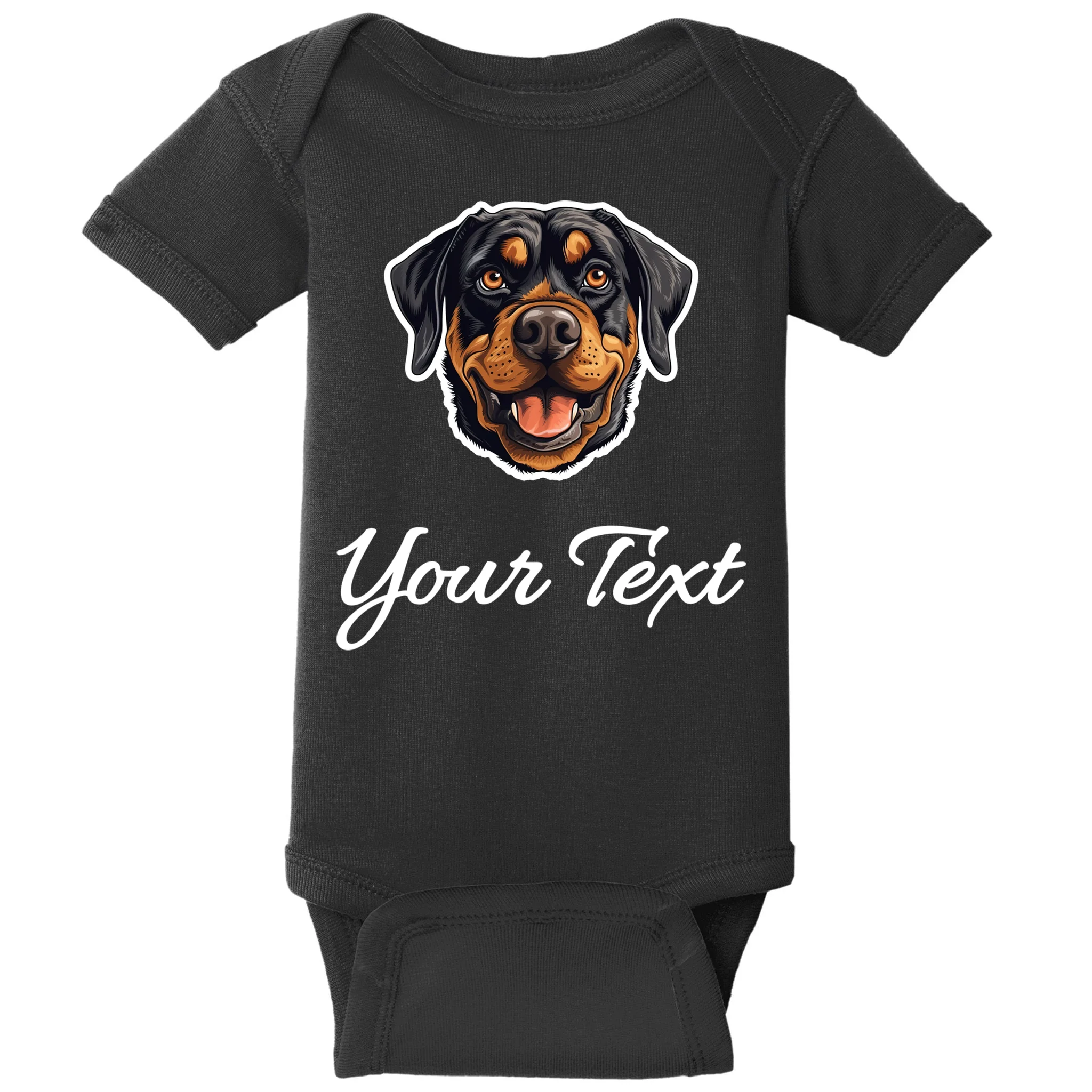 Personalized Rottweiler Pet Lover Custom Text Baby Bodysuit - Front