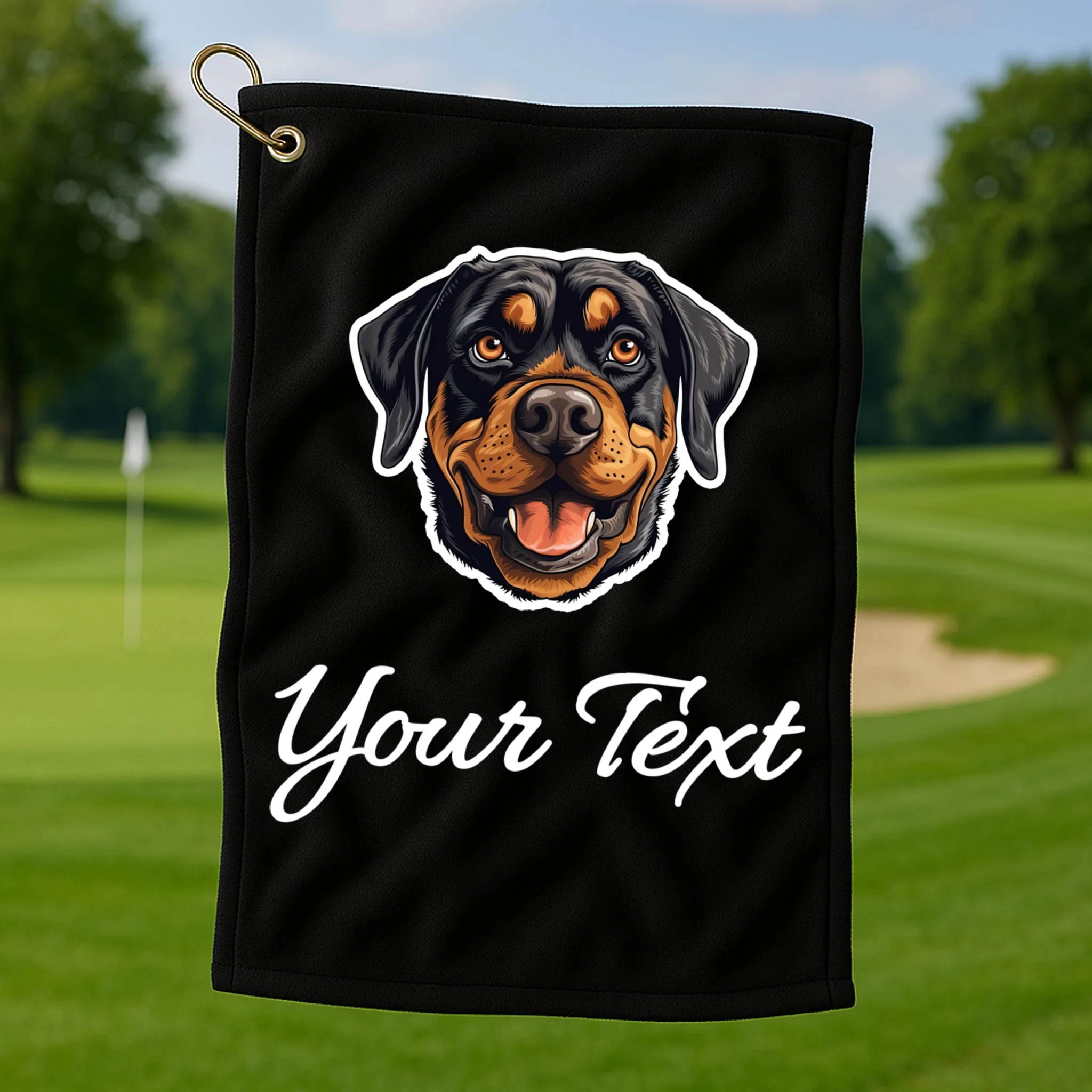Personalized Rottweiler Pet Lover Custom Text Golf Towel - Front 1