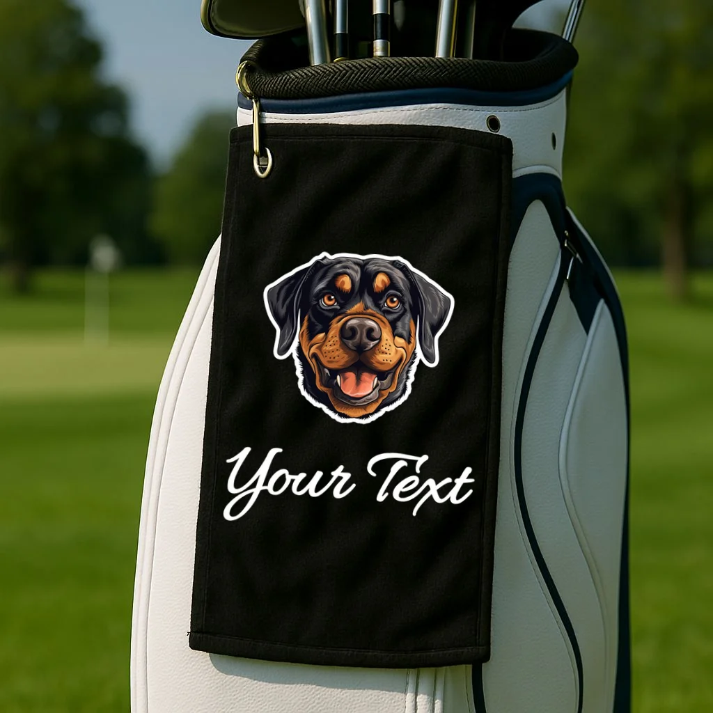 Personalized Rottweiler Pet Lover Custom Text Golf Towel - Front 2