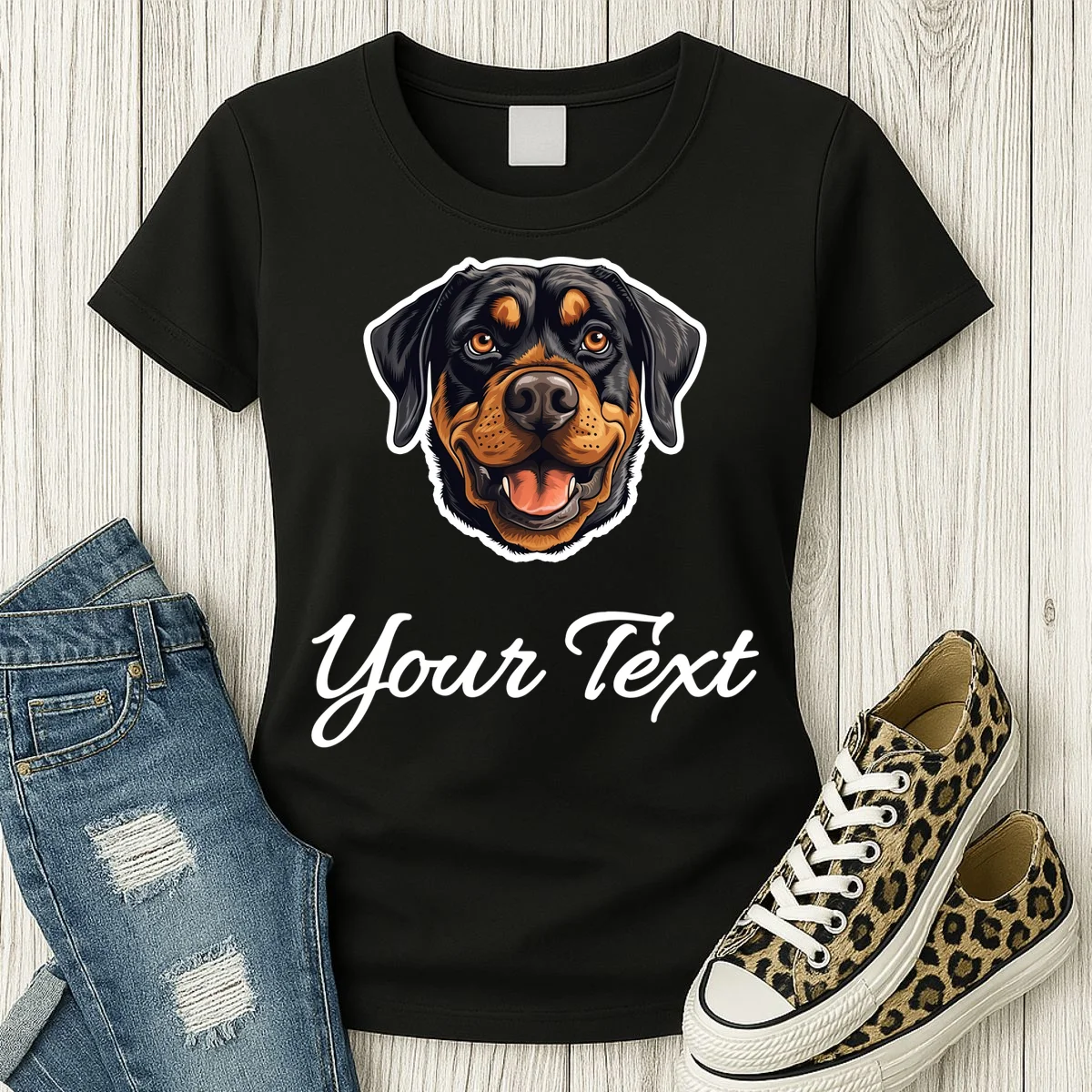 Personalized Rottweiler Pet Lover Custom Text Women's T-Shirt - Front 2