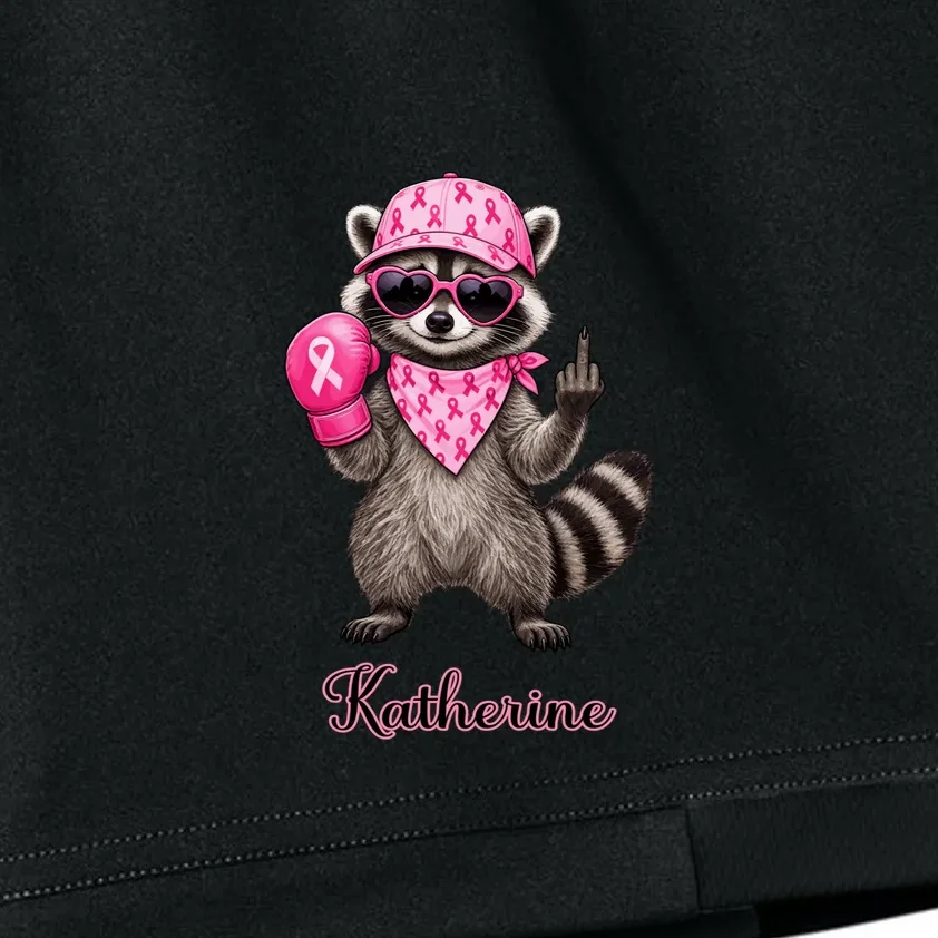 Personalized Custom Name Pink Ribbon Raccoon Breast Cancer Awareness Kids Shorts - Front - Close-up