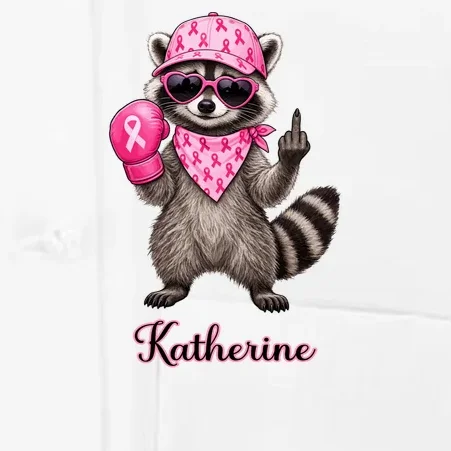 Personalized Custom Name Pink Ribbon Raccoon Breast Cancer Awareness Men's Chef Coat - Front - Close-up