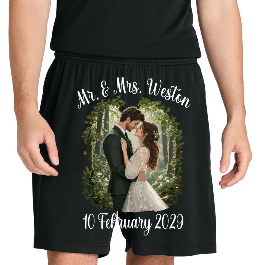 Personalized Rustic Wedding Couple Portrait – Botanical Floral Custom Name & Date Design Men's Shorts - Front 1