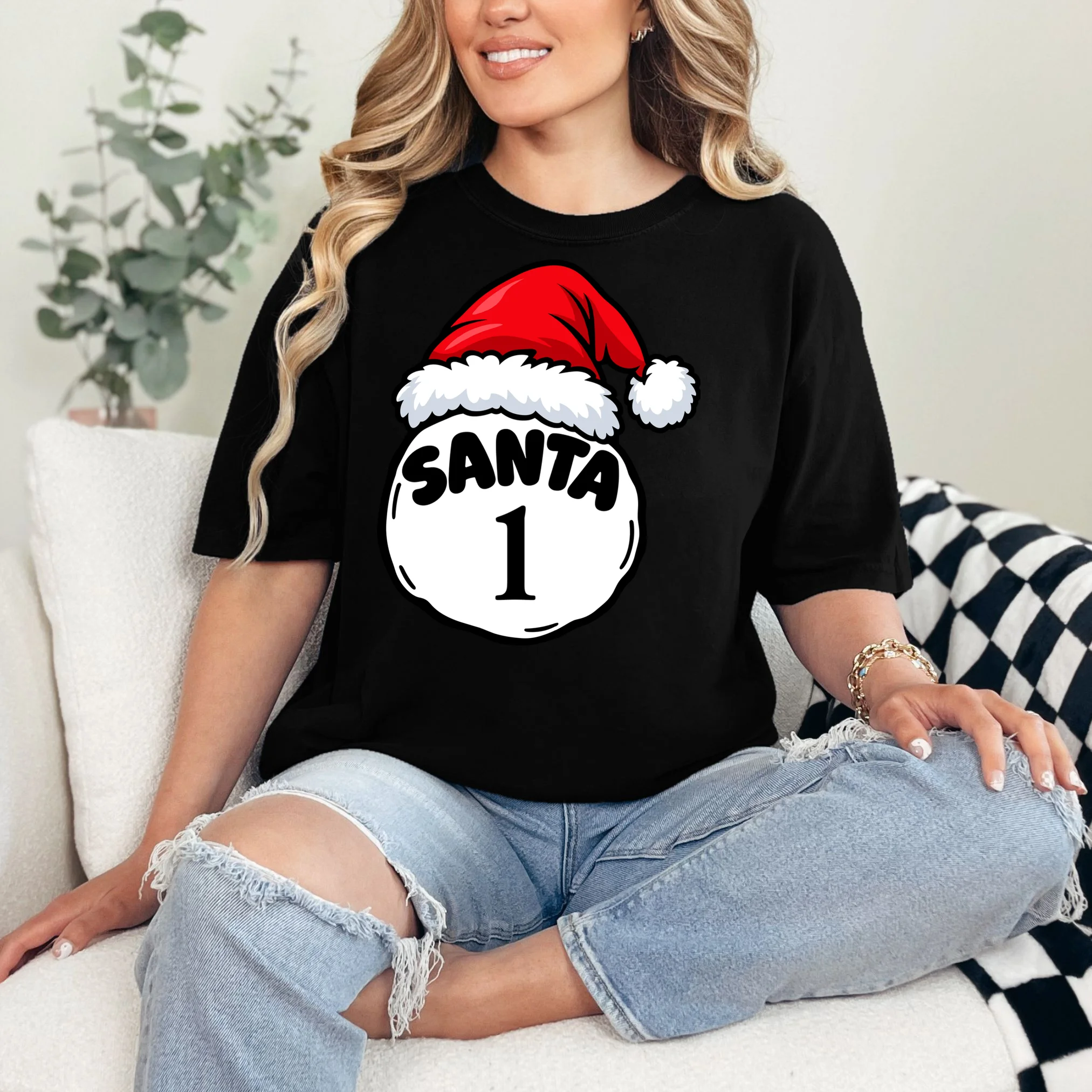 Personalized Santa Christmas Shirt – Custom Number Design Comfort Colors Unisex T-Shirt - Front 1