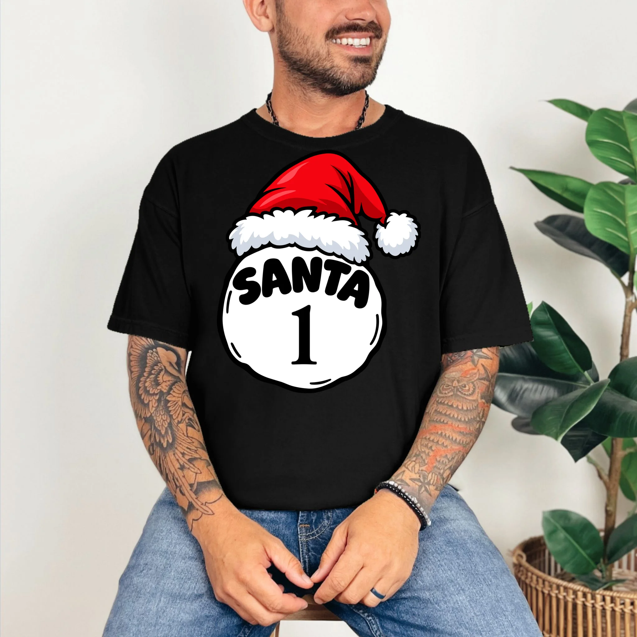 Personalized Santa Christmas Shirt – Custom Number Design Comfort Colors Unisex T-Shirt - Front 2