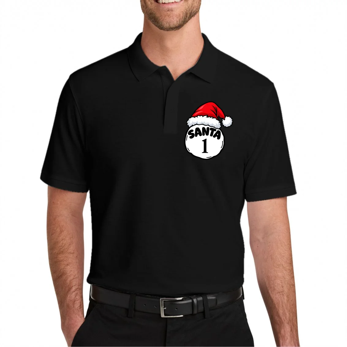 Personalized Santa Christmas Shirt – Custom Number Design Men's Polo - Front 1
