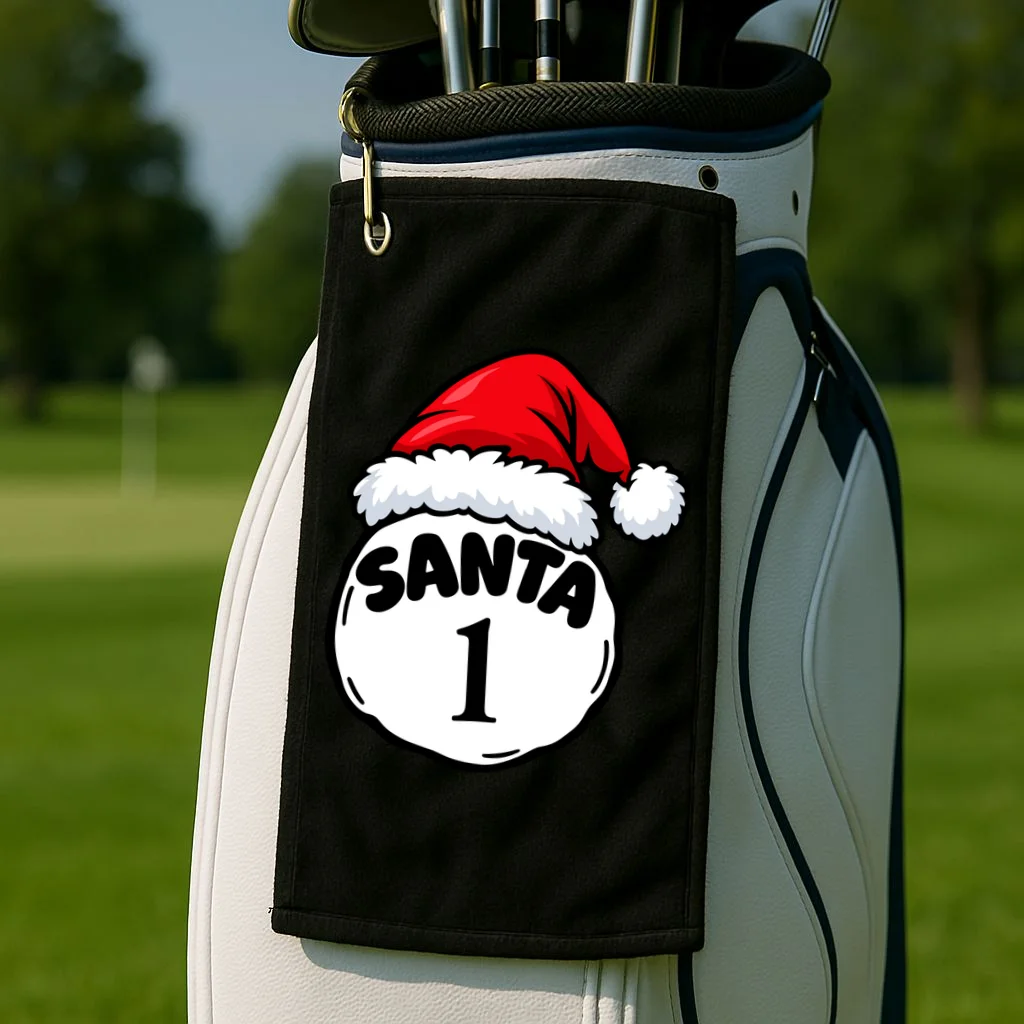Personalized Santa Christmas Shirt – Custom Number Design Golf Towel - Front 2
