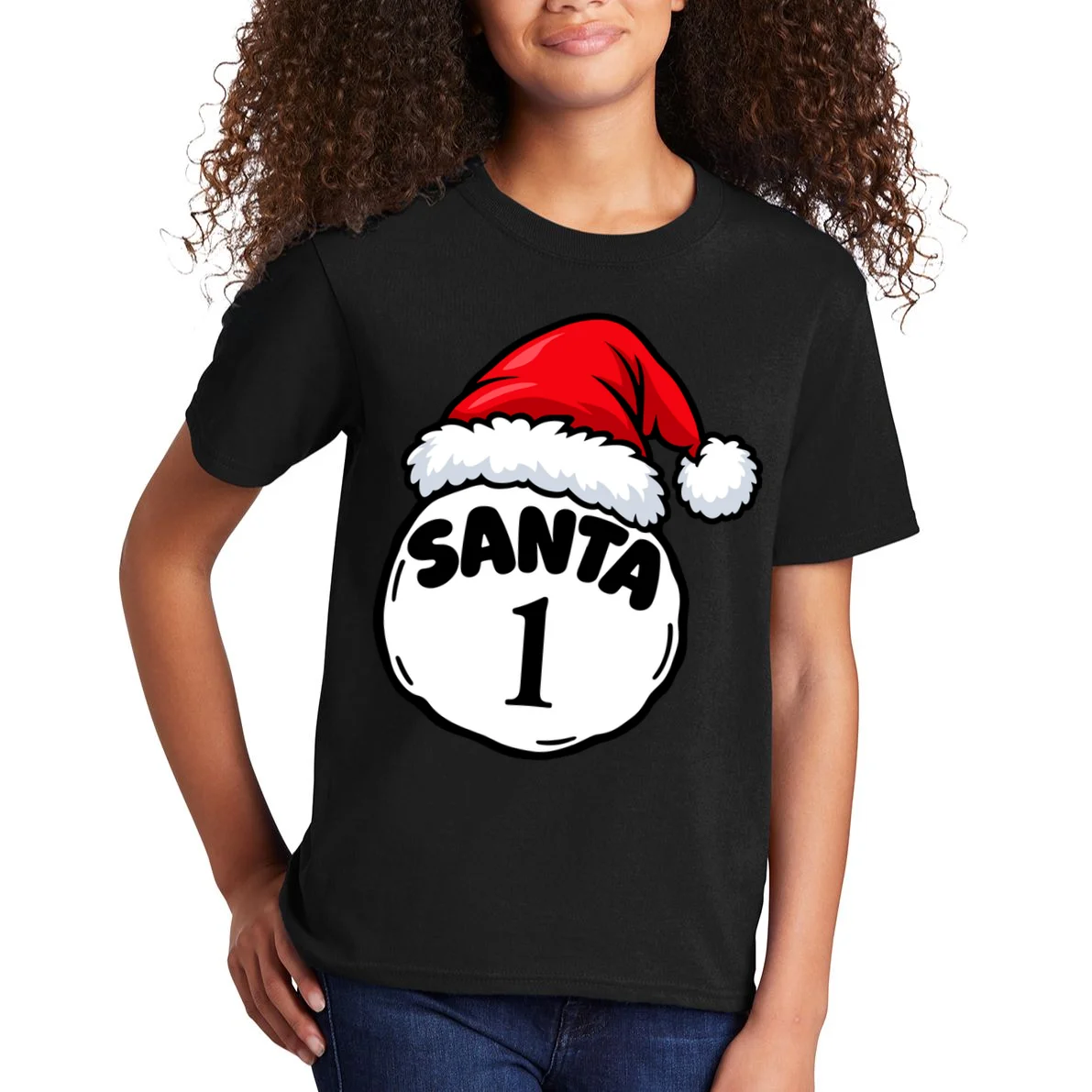 Personalized Santa Christmas Shirt – Custom Number Design Kids T-Shirt - Front 1