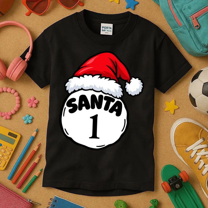Personalized Santa Christmas Shirt – Custom Number Design Kids T-Shirt - Front 2