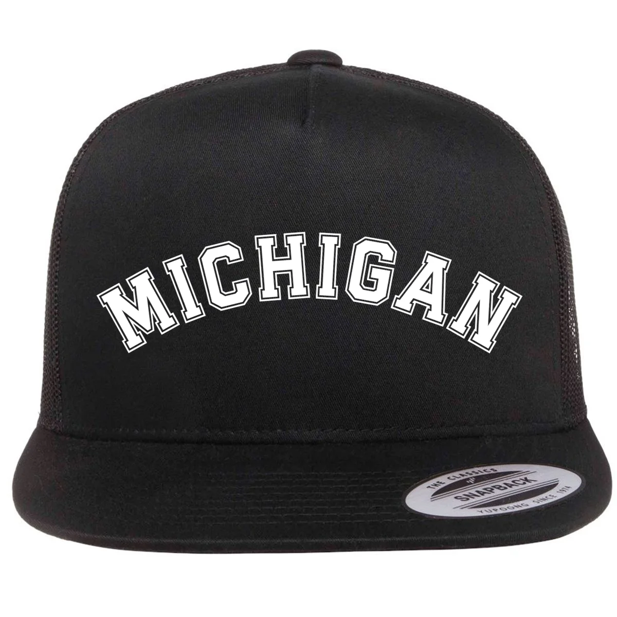 Personalize Sports Team City Name College Arch Custom Text Flat Bill Trucker Hat - Front