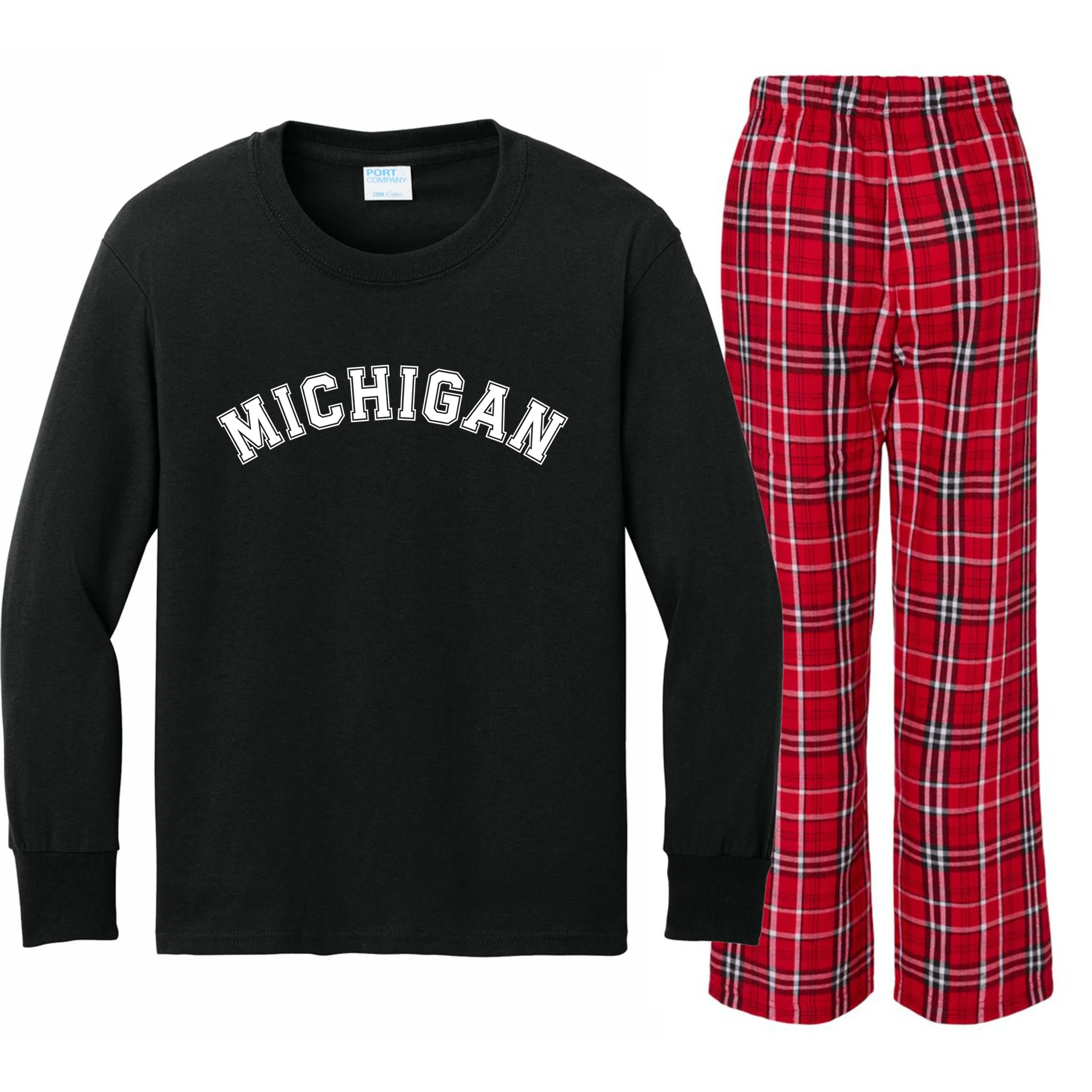 Personalize Sports Team City Name College Arch Custom Text Kids Long Sleeve Pajamas - Front