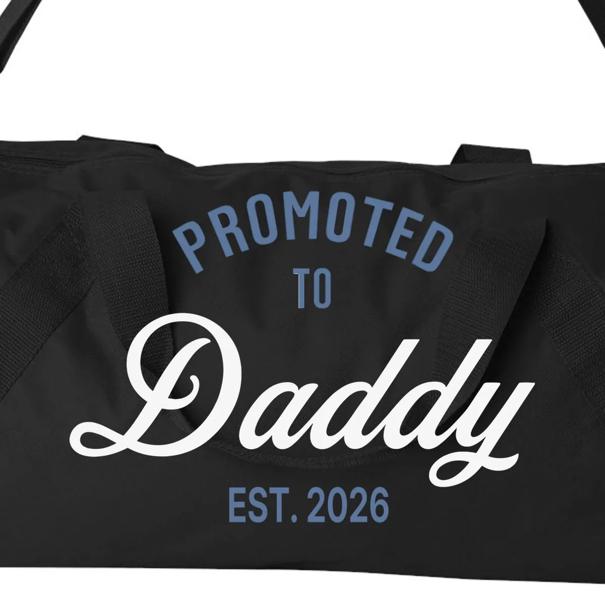 Promoted To Daddy Personalized Duffel Bag Gift - Front - Close-up