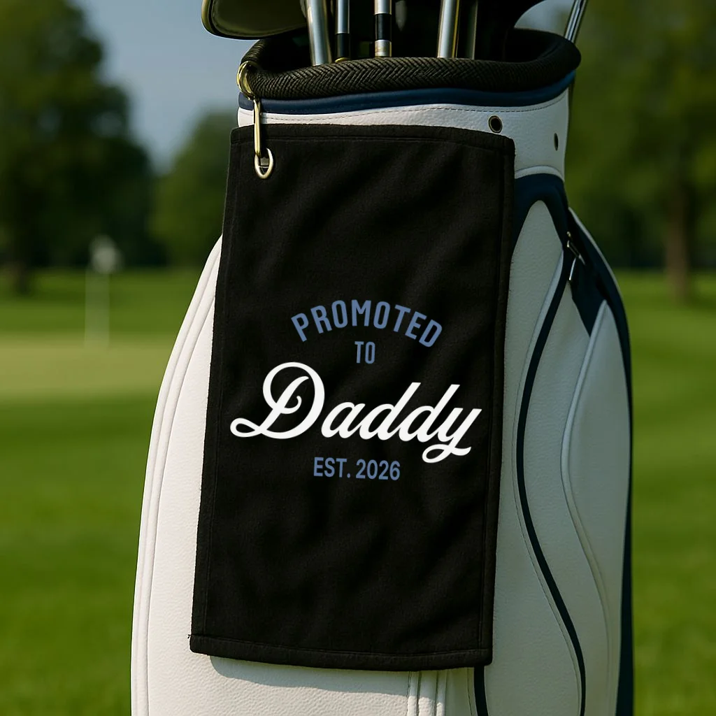Promoted To Daddy Personalized Golf Towel Gift - Front 2