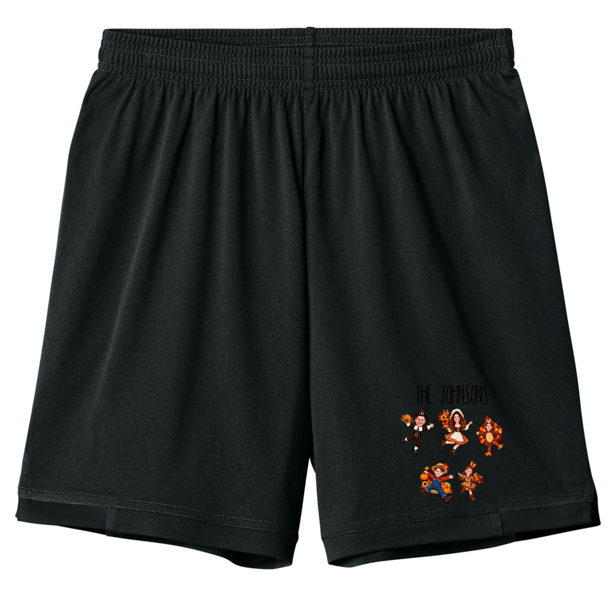 Personalized Thanksgiving Family Photo Kids Shorts - Custom Faces & Name Front