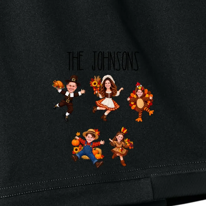Personalized Thanksgiving Family Photo Kids Shorts - Custom Faces & Name - Front - Close-up