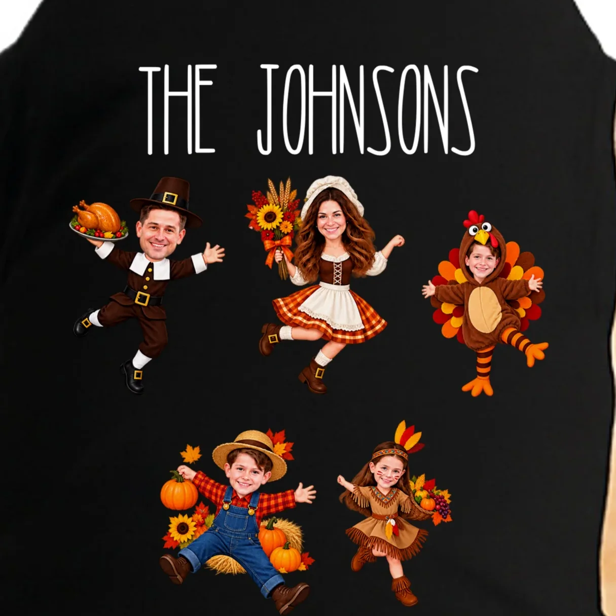 Personalized Thanksgiving Family Photo Doggie Tank - Custom Faces & Name - Front - Close-up