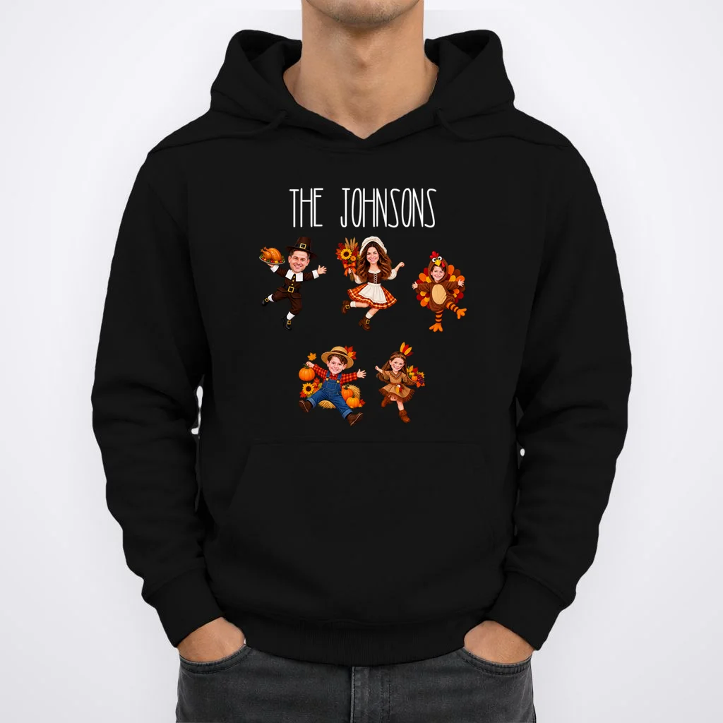 Personalized Thanksgiving Family Photo Hoodie - Custom Faces & Name - Front 1