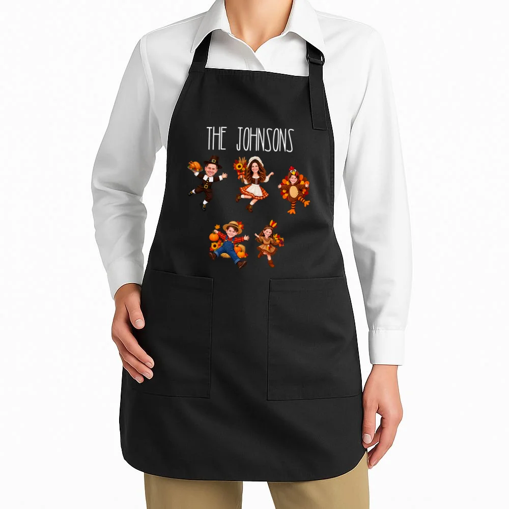 Personalized Thanksgiving Family Photo Apron - Custom Faces & Name - Front 1