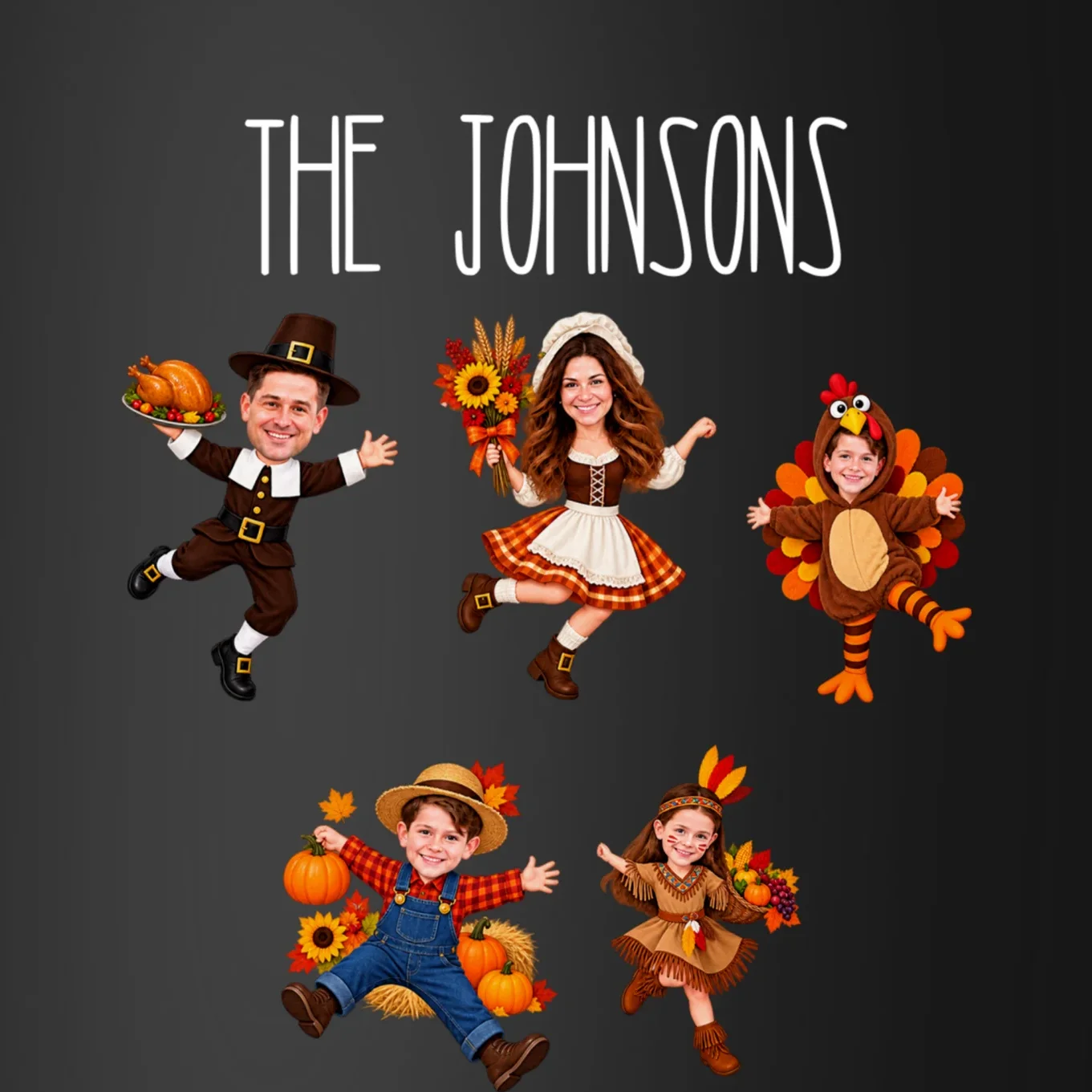 Personalized Thanksgiving Family Photo Coaster - Custom Faces & Name - Front - Close-up