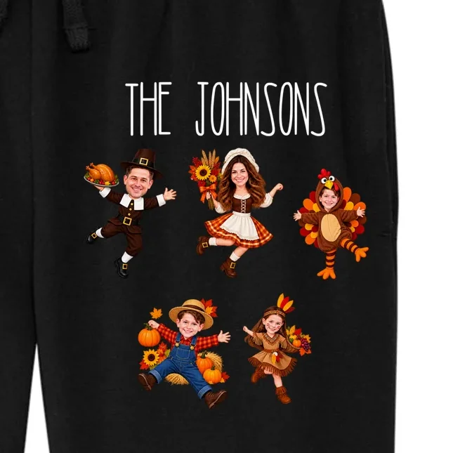 Personalized Thanksgiving Family Photo Women's Fleece Sweatpants - Custom Faces & Name - Front - Close-up