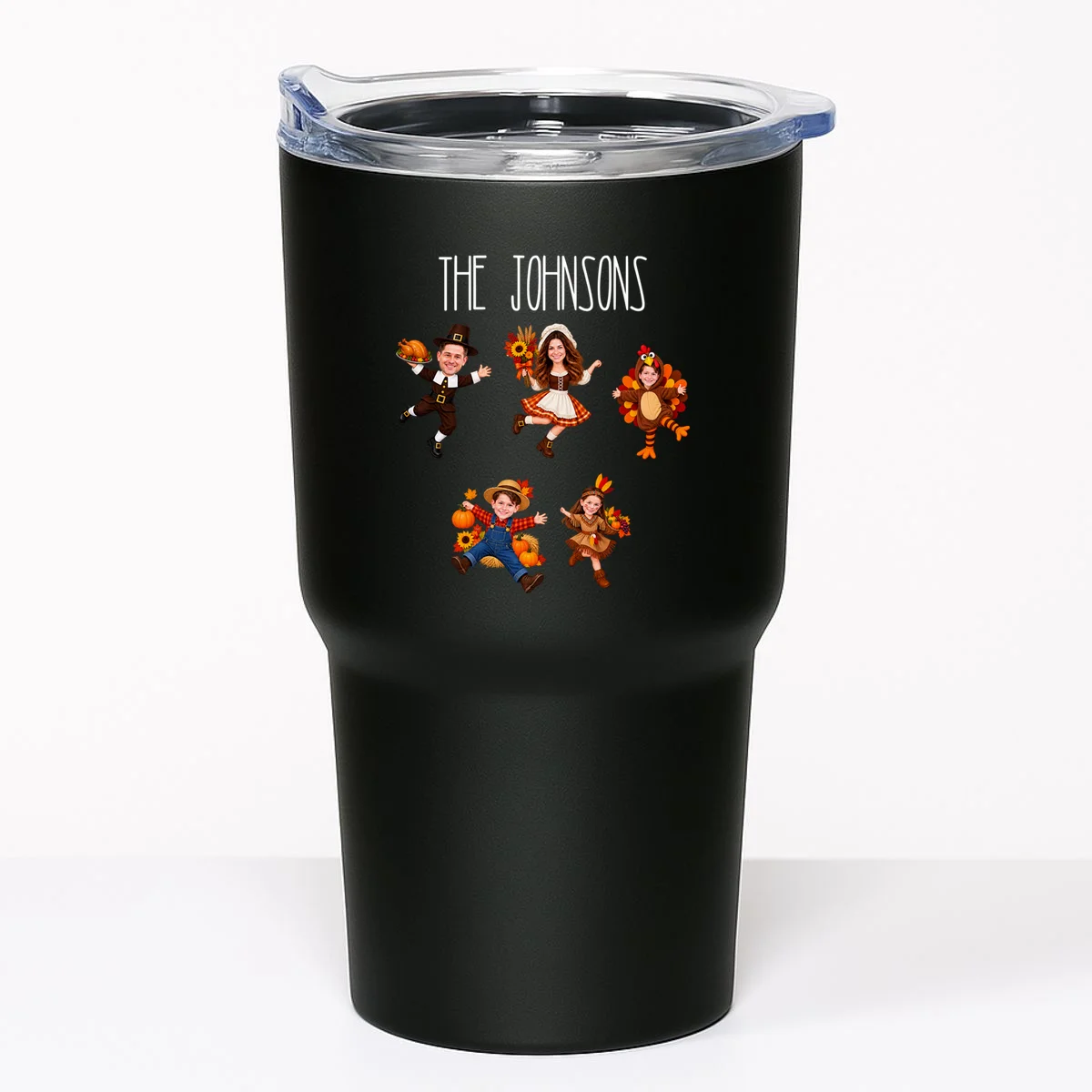 Personalized Thanksgiving Family Photo 20oz Tumbler - Custom Faces & Name - Front