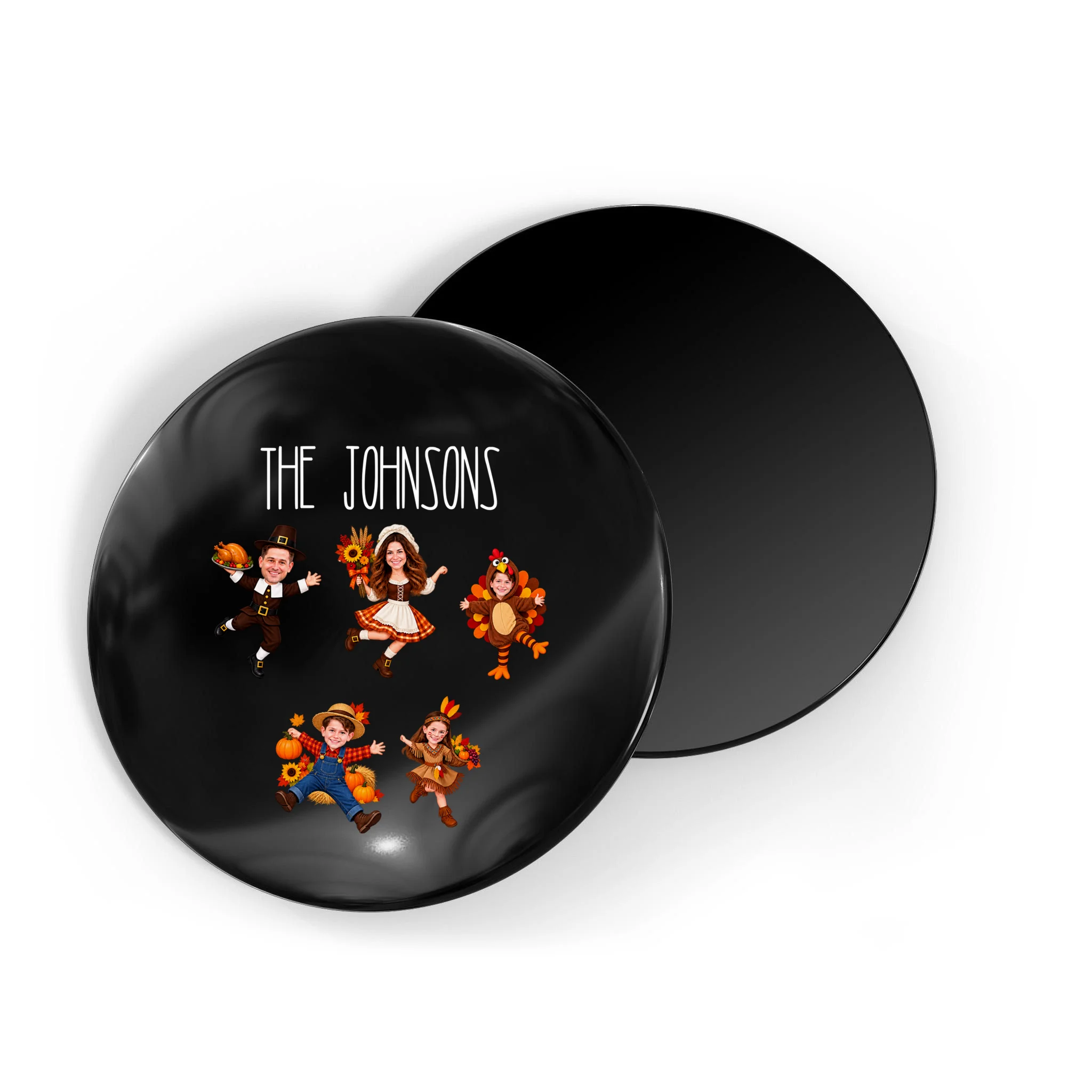 Personalized Thanksgiving Family Photo Magnet - Custom Faces & Name Front
