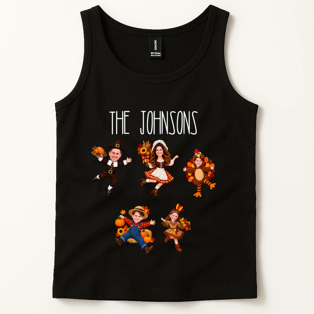 Personalized Thanksgiving Family Photo Tank Top - Custom Faces & Name - Front 1